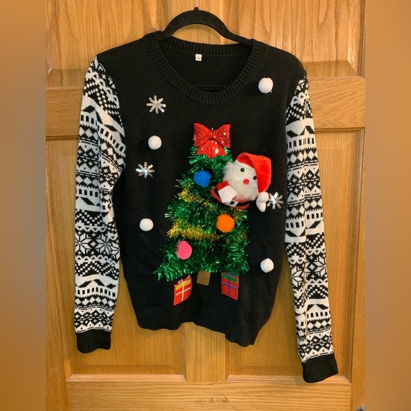 Santa Claus Christmas Tree Ho Ho Tinsel Ugly Sweater Christmas Holiday Size L - Picture 1 of 7
